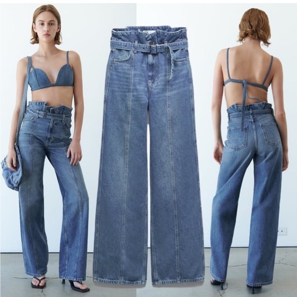 ZARA NWT ZW HIGH WAISTED PAPERBAG JEANS - Picture 1 of 4
